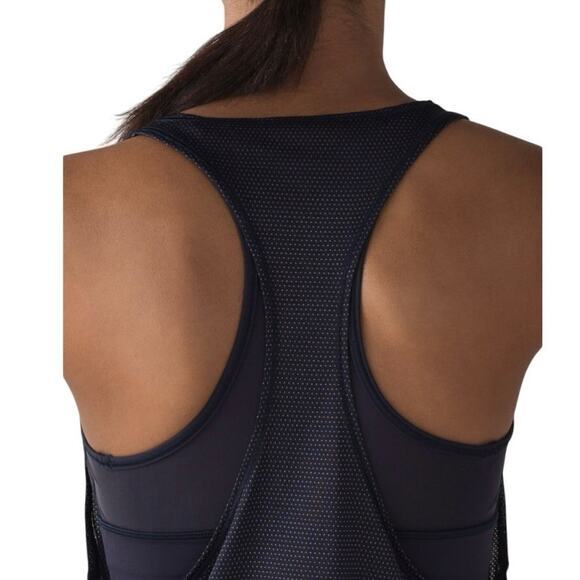 Lululemon Women 4 Pushing Limits Tank Midnight Navy Mesh Overlay Built in Bra - Picture 7 of 16